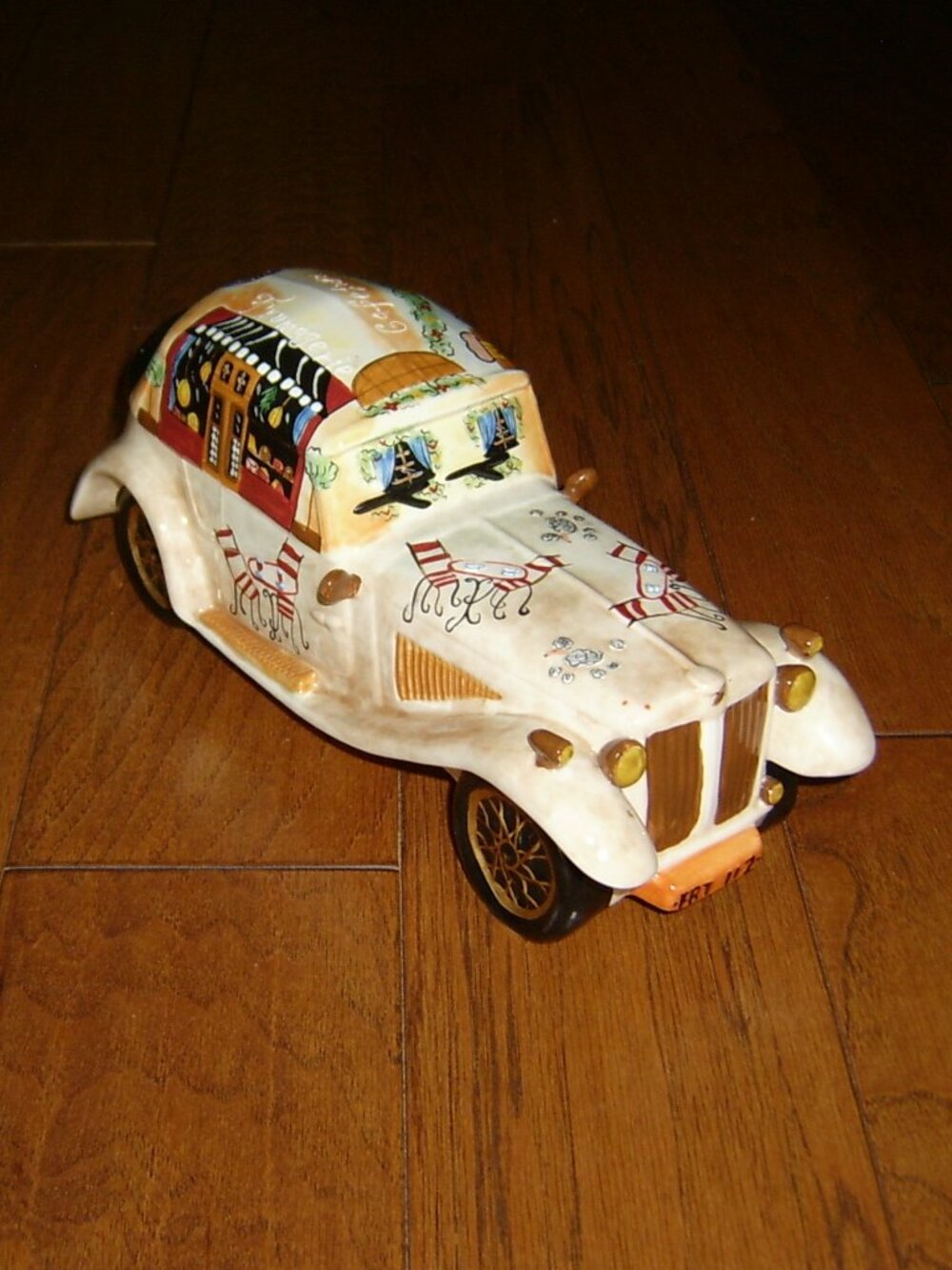 Vintage Hand-Painted 13" Ceramic Car Sculpture Décor, VGUC